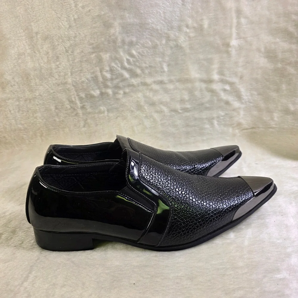Amali Davis Loafers Black Metal Pointed Toe Western Dress Shoes Men 13 Excellent